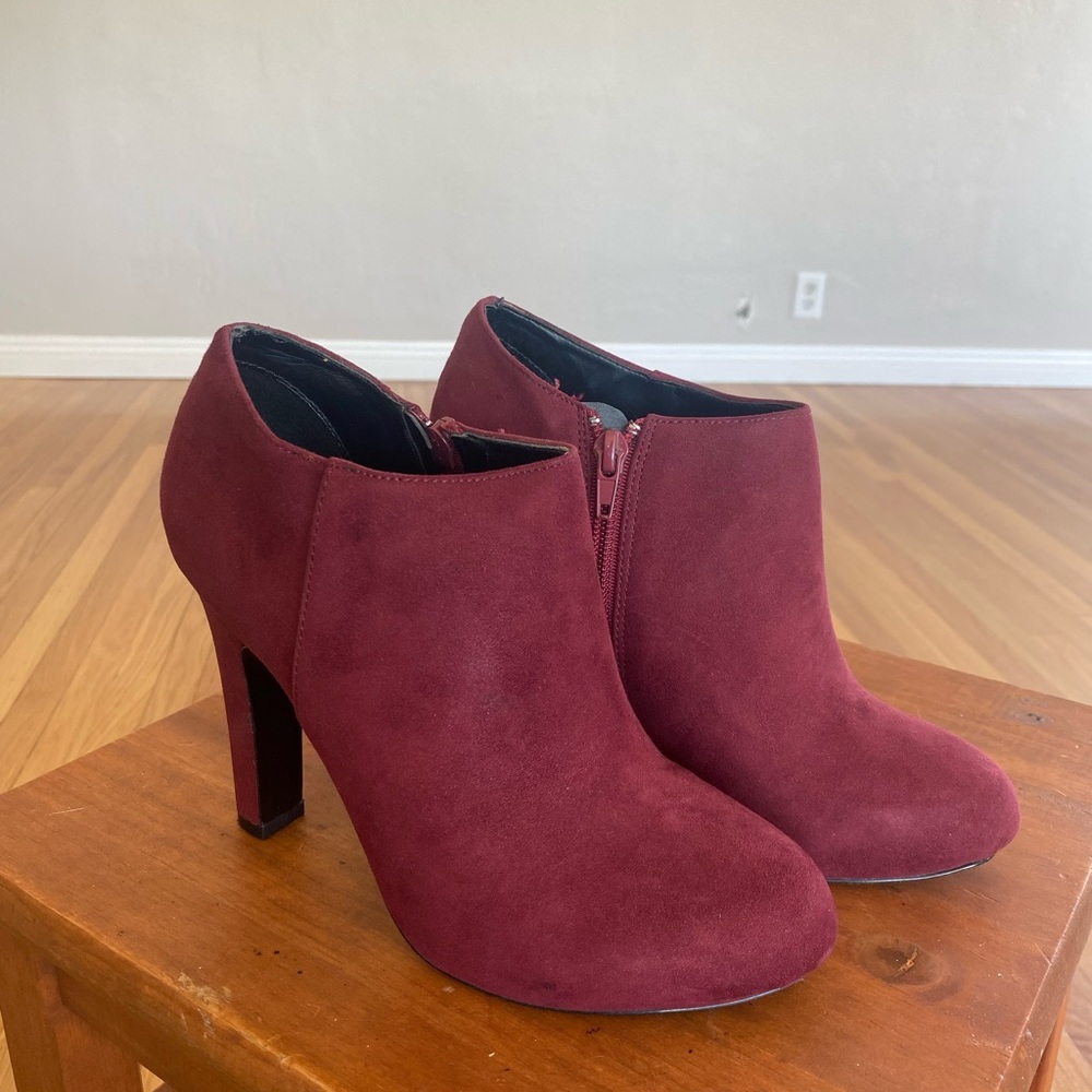Burgundy Suede Ankle Booties